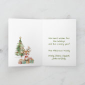 かわいい水色トナカイのクリスマスツリー カード (内部)