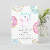 かわいい水色ドーナツ性別が赤ちゃんシャワーを明かす 招待状 (スタンド正面)