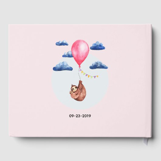 かわいい水色ナマケモノの母と名前ベビーシャワー ゲストブック (裏面)