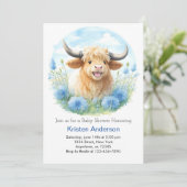 かわいい水色ハイランドカウブリスボーイベビーシャワー 招待状 (スタンド正面)