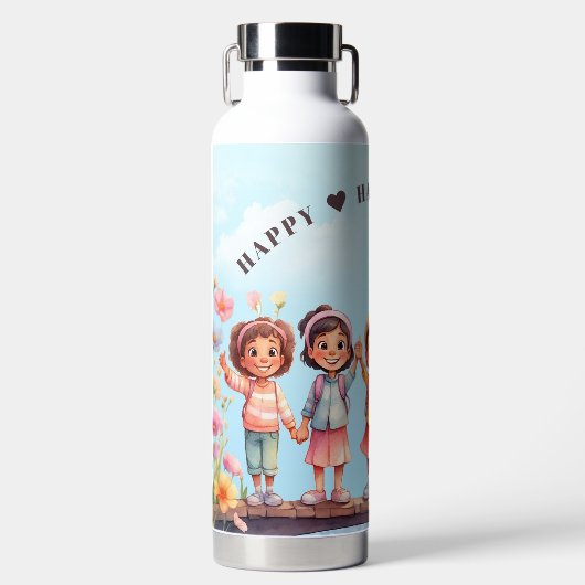かわいい水色ハッピーキッズサマー ウォーターボトル (正面)