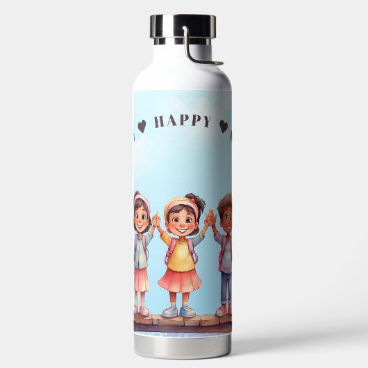 かわいい水色ハッピーキッズサマー ウォーターボトル (左面)