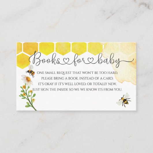 かわいい水色ハニービー赤ちゃんシャワーブックリクエスト エンクロージャーカード (正面)