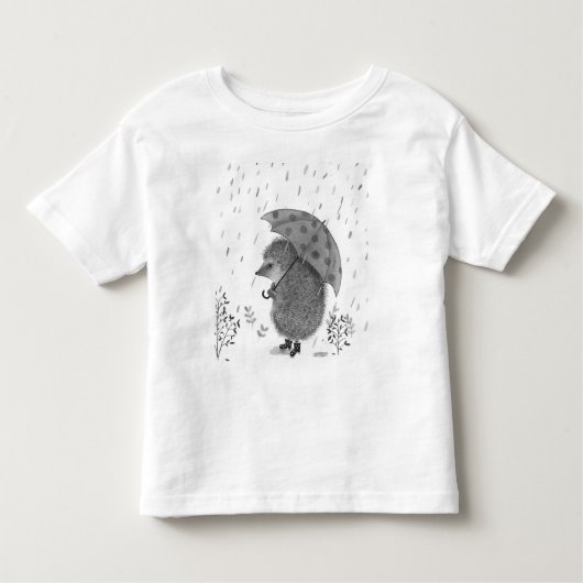 かわいい水色ハリネズミの雨の日お洒落 トドラーTシャツ (正面)