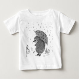 かわいい水色ハリネズミの雨の日お洒落 ベビーTシャツ