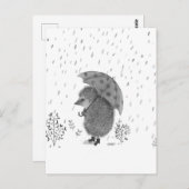 かわいい水色ハリネズミの雨の日お洒落 ポストカード (正面/裏面)