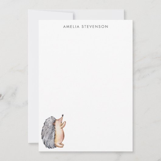 かわいい水色ハリネズミ文具パーソナライズされた ノートカード (正面)