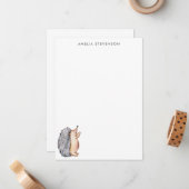 かわいい水色ハリネズミ文具パーソナライズされた ノートカード (正面/裏面インサイチュ)