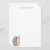 かわいい水色ハリネズミ文具パーソナライズされた ノートカード (正面/裏面)