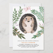 かわいい水色ハリネズミ緑の赤ちゃんシャワー 招待状 (正面)