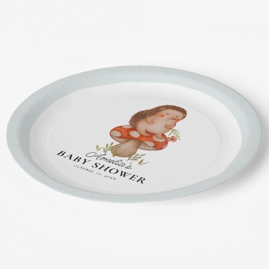 かわいい水色ハリネズミ青ベビーシャワー ペーパープレート (アングル)