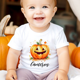かわいい水色ハロウィーンのカボチャのちょうちんハロウィーン ベビーTシャツ