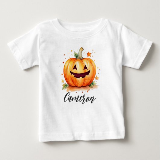 かわいい水色ハロウィーンのカボチャのちょうちんハロウィーン ベビーTシャツ (正面)