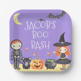 かわいい水色ハロウィーンの衣装キッズ ペーパープレート