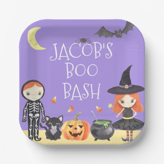 かわいい水色ハロウィーンの衣装キッズ ペーパープレート (正面)