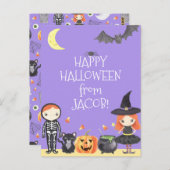 かわいい水色ハロウィーンの衣装キッズ ポストカード (正面/裏面)