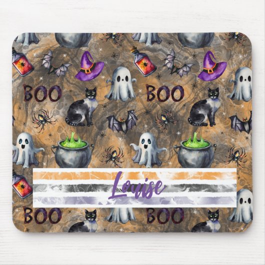 かわいい水色ハロウィーン幽霊猫こうもり マウスパッド (正面)