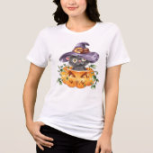 かわいい水色ハロウィーン猫 トライブレンドＴシャツ (正面)