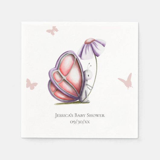 かわいい水色バタフライガールベビーシャワー スタンダードカクテルナプキン (正面)
