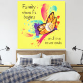 かわいい水色バタフライファミリーライフ引用文 キャンバスプリント (インサイチュ (寝室))