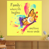かわいい水色バタフライファミリーライフ引用文 キャンバスプリント (インサイチュ (リビング))