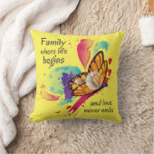 かわいい水色バタフライファミリーライフ引用文 クッション (ブランケット)