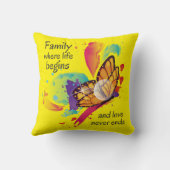 かわいい水色バタフライファミリーライフ引用文 クッション (裏面)