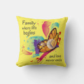 かわいい水色バタフライファミリーライフ引用文 クッション (正面)