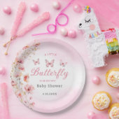 かわいい水色バタフライフローラボホピンクの女の子 ペーパープレート (パーティー)