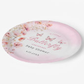 かわいい水色バタフライフローラボホピンクの女の子 ペーパープレート (アングル)