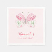 かわいい水色バタフライ1st誕生日パーティーピンク スタンダードカクテルナプキン (正面)