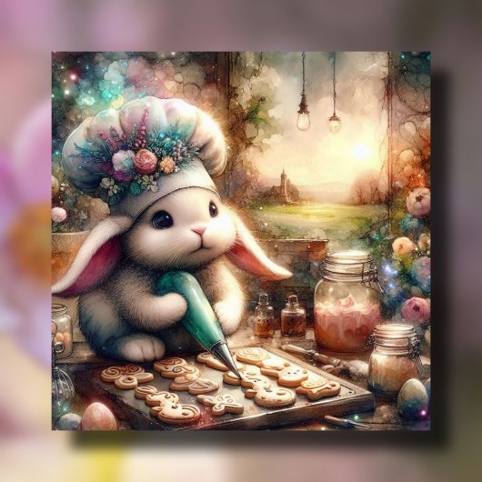 かわいい水色バニーつや消しイースタークッキー シーズンカード