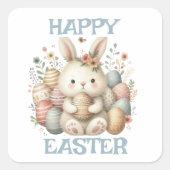 かわいい水色バニーイースター スクエアシール (正面)