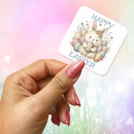 かわいい水色バニーイースター スクエアシール