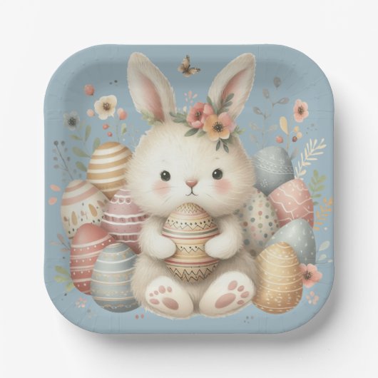 かわいい水色バニーイースター ペーパープレート (正面)