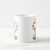 かわいい水色バニージャグリングイースターエッグハート コーヒーマグカップ (中央)