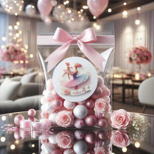 かわいい水色バレリーナ母ラウンドステッカー