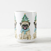かわいい水色パグクリスマスパグ コーヒーマグカップ (中央)