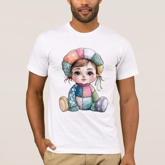 かわいい水色パッチワークベビー雪女 Tシャツ (正面)