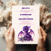 かわいい水色パープルドラゴン1st誕生日 招待状
