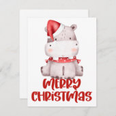 かわいい水色ヒッポクリスマスカード シーズンカード (正面/裏面)