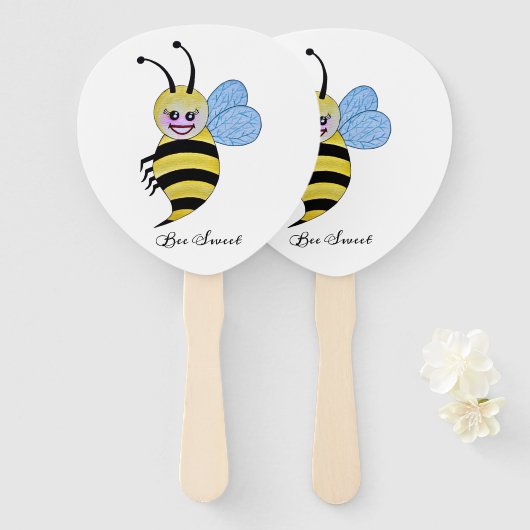 かわいい水色ビーとハッピースマイル ハンドファン (正面&裏面)