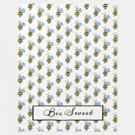 かわいい水色ビーとハッピースマイル フリースブランケット