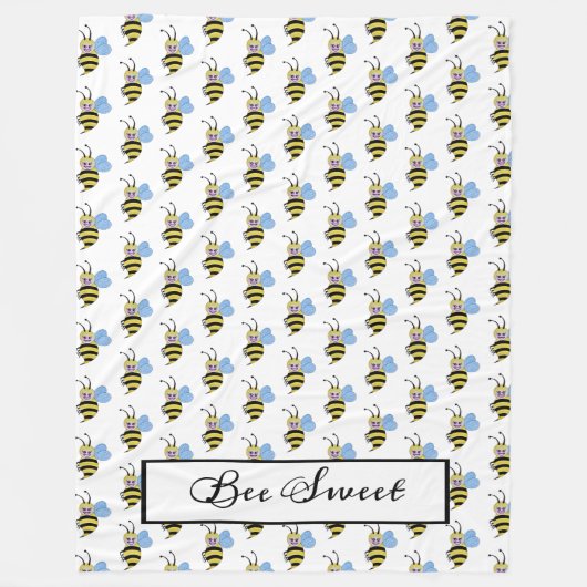 かわいい水色ビーとハッピースマイル フリースブランケット (正面)