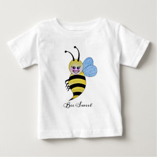 かわいい水色ビーとハッピースマイル ベビーTシャツ