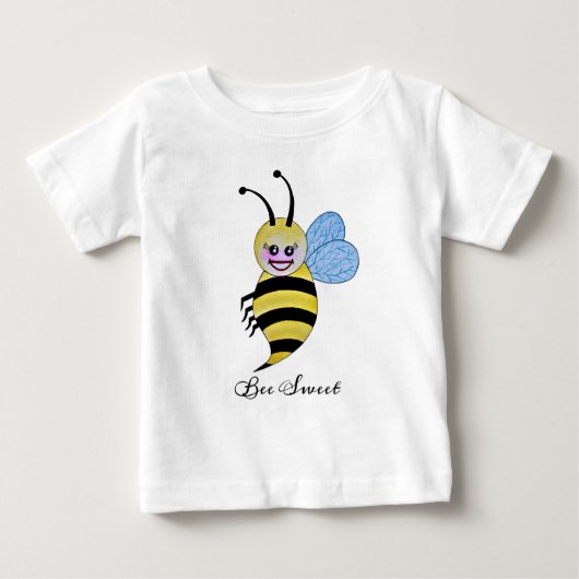 かわいい水色ビーとハッピースマイル ベビーTシャツ (正面)