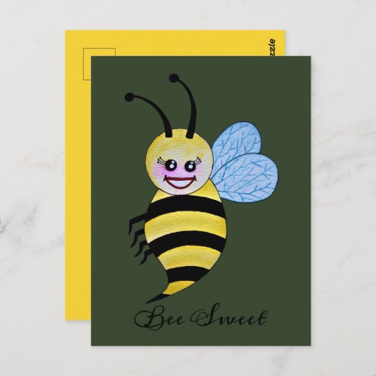 かわいい水色ビーとハッピースマイル ポストカード (正面/裏面)