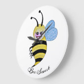 かわいい水色ビーとハッピースマイル ラージ壁時計 (傾斜)