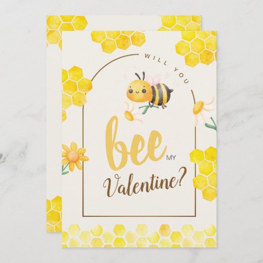 かわいい水色ビー&ハニカムバレンタインデー シーズンカード (正面/裏面)