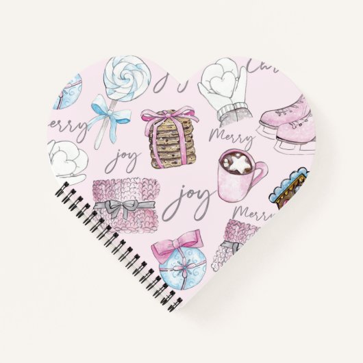 かわいい水色ピンクのクリスマス ノートブック (正面)